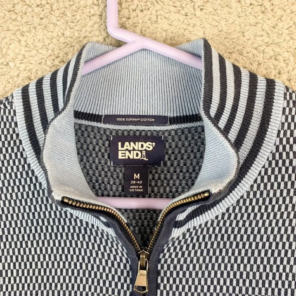 Lands End Sweater Mens Medium Blue Business Casual Supima‎ Cotton Hike Cozy